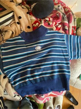 UNIF Blue Striped Cowlneck Sweater
